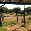 Un campo di tiro con l'arco all'aperto, con bersagli rotondi su cavalletti.