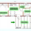 Planimetria di una casa con veranda e due camere da letto.